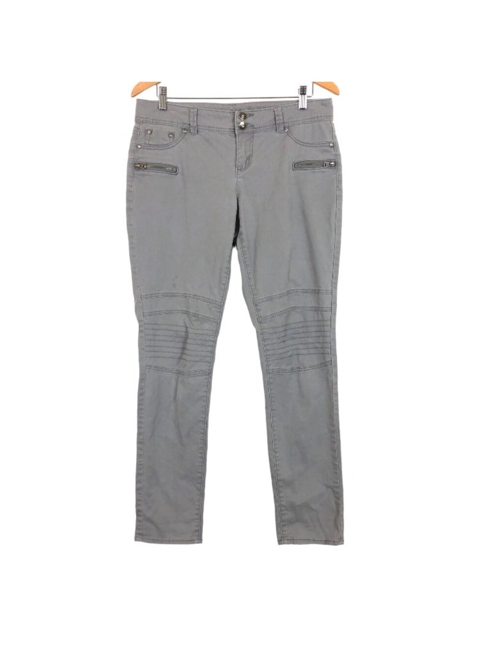 Maurices Women’s Moto Style Jeggings Size 9/10 Jrs Faux Zippers Pockets Gray